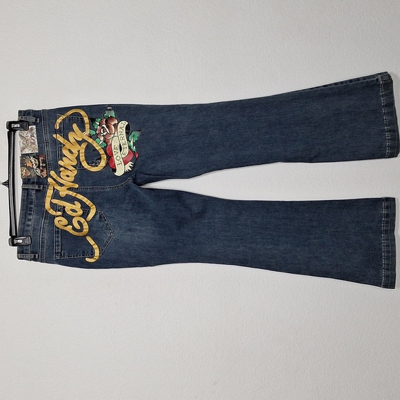 Ed Hardy Denim - Ed Hardy "NEW" Blue Streetwear Grunge Love Eternal Slim Flare Denim Jean Size 32